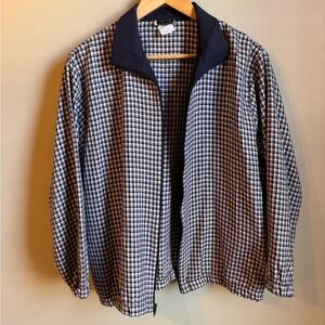 Vintage blue & white checkered print zip up jacket